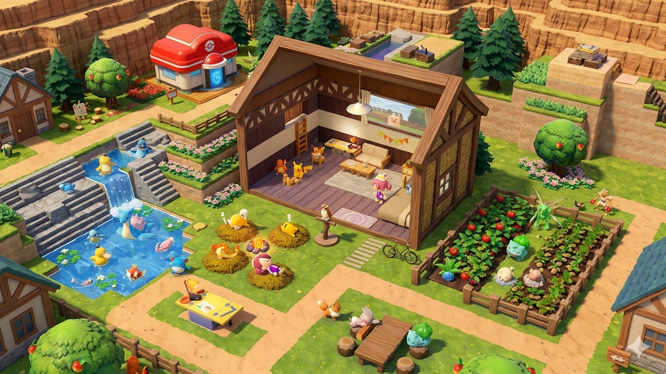 Pokemon Pokopia screenshot featuring the world and characters.